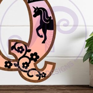 Intra απο ξύλο plywood 3mm-4mm πάχος – Μονόκεροι Γράμμα Τοίχου Σήμα Q Δίασταση  40x30 cm INTRAFABR-118388771