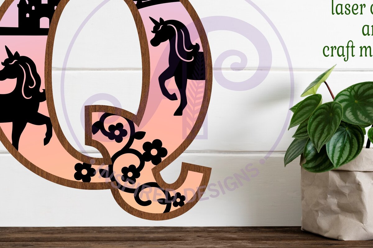 Intra απο ξύλο plywood 3mm-4mm πάχος – Μονόκεροι Γράμμα Τοίχου Σήμα Q Δίασταση  40x30 cm INTRAFABR-118388771