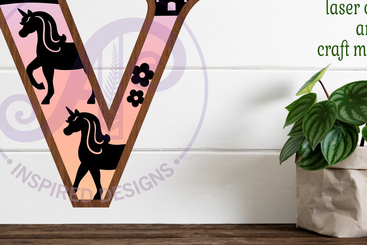 Intra απο ξύλο plywood 3mm-4mm πάχος – Μονόκεροι επιστολή τοίχου επιγραφή V Δίασταση  40x30 cm INTRAFABR-118388681