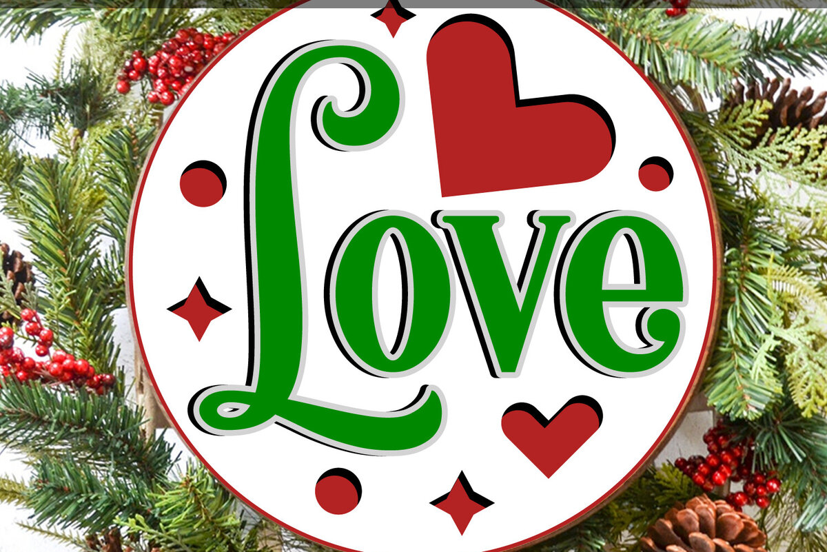 Intra απο ξύλο plywood 3mm-4mm πάχος – Μοναδική Χριστουγεννιάτικη Στρογγυλή Πινακίδα – Θέμα Αγάπης Δίασταση  20x20 cm INTRAFABR-118102101