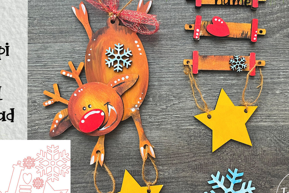 Intra απο ξύλο plywood 3mm-4mm πάχος – Στολίδι ανάποδα ελάφια Laser Δίασταση  20x20 cm INTRAFABR-82640060