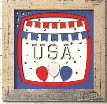 Intra απο ξύλο plywood 3mm-4mm πάχος – USA 3d Shadowbox, USA Αρχείο για Cricut Δίασταση  20x20 cm INTRAFABR-78799687 - Image 1