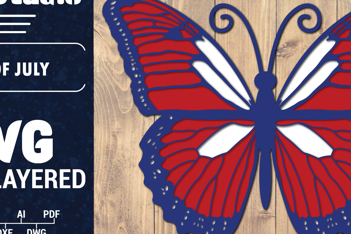 Intra απο ξύλο plywood 3mm-4mm πάχος – ΗΠΑ 4 Ιουλίου με στρώσεις πεταλούδας Δίασταση  20x20 cm INTRAFABR-125322687