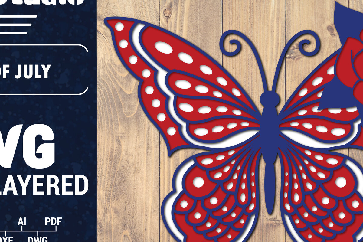 Intra απο ξύλο plywood 3mm-4mm πάχος – ΗΠΑ 4 Ιουλίου με στρώσεις πεταλούδας Δίασταση  20x20 cm INTRAFABR-125322730