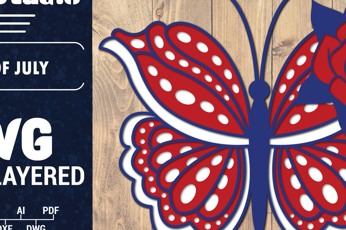 Intra απο ξύλο plywood 3mm-4mm πάχος – ΗΠΑ 4 Ιουλίου με στρώσεις πεταλούδας Δίασταση  20x20 cm INTRAFABR-125322808