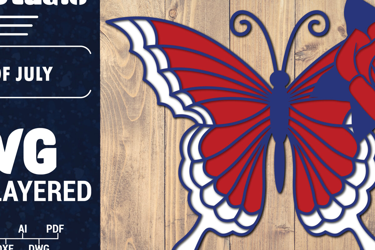 Intra απο ξύλο plywood 3mm-4mm πάχος – ΗΠΑ 4 Ιουλίου με στρώσεις πεταλούδας Δίασταση  20x20 cm INTRAFABR-125322856