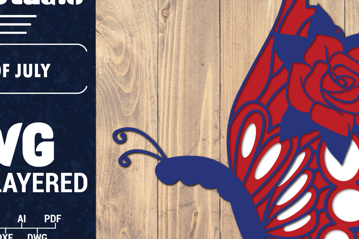 Intra απο ξύλο plywood 3mm-4mm πάχος – ΗΠΑ 4 Ιουλίου με στρώσεις πεταλούδας Δίασταση  20x20 cm INTRAFABR-125322871