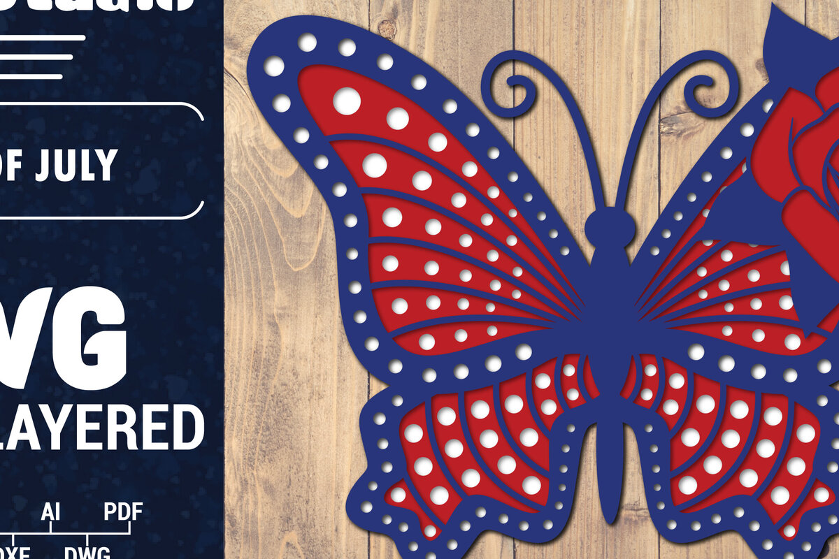 Intra απο ξύλο plywood 3mm-4mm πάχος – ΗΠΑ 4 Ιουλίου με στρώσεις πεταλούδας Δίασταση  20x20 cm INTRAFABR-125322931