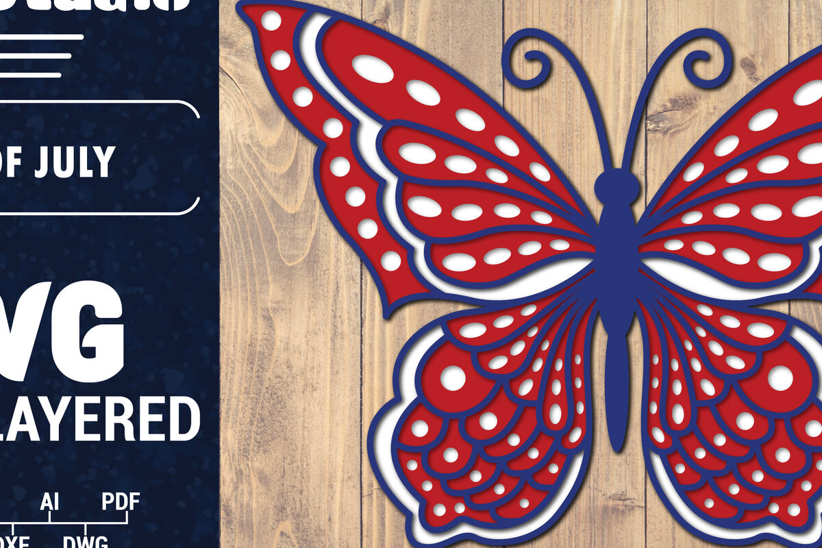 Intra απο ξύλο plywood 3mm-4mm πάχος – ΗΠΑ 4 Ιουλίου με στρώσεις πεταλούδας Δίασταση  20x20 cm INTRAFABR-125322555