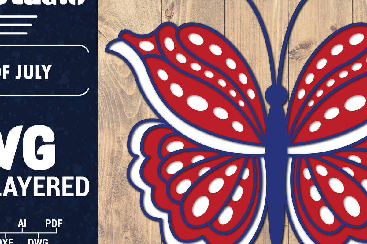 Intra απο ξύλο plywood 3mm-4mm πάχος – ΗΠΑ 4 Ιουλίου με στρώσεις πεταλούδας Δίασταση  20x20 cm INTRAFABR-125322585