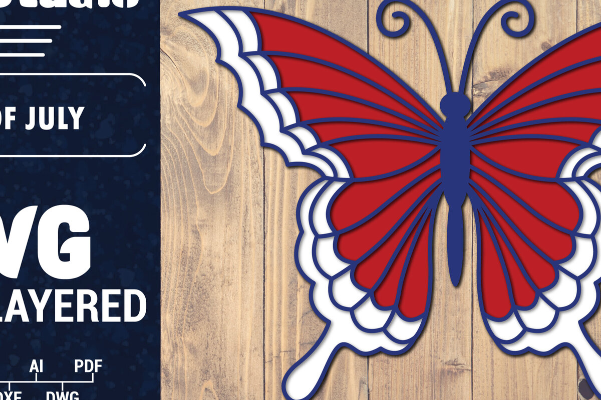 Intra απο ξύλο plywood 3mm-4mm πάχος – ΗΠΑ 4 Ιουλίου με στρώσεις πεταλούδας Δίασταση  20x20 cm INTRAFABR-125322600