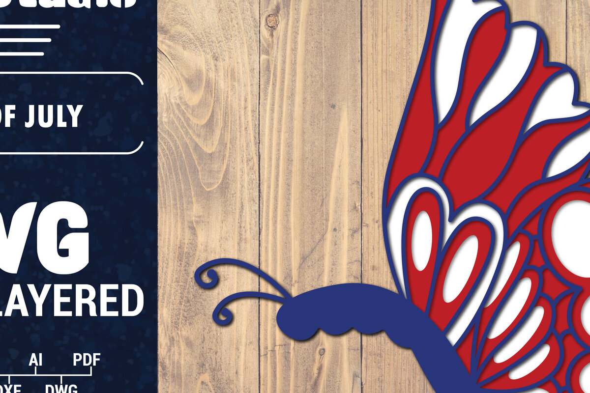 Intra απο ξύλο plywood 3mm-4mm πάχος – ΗΠΑ 4 Ιουλίου με στρώσεις πεταλούδας Δίασταση  20x20 cm INTRAFABR-125322605