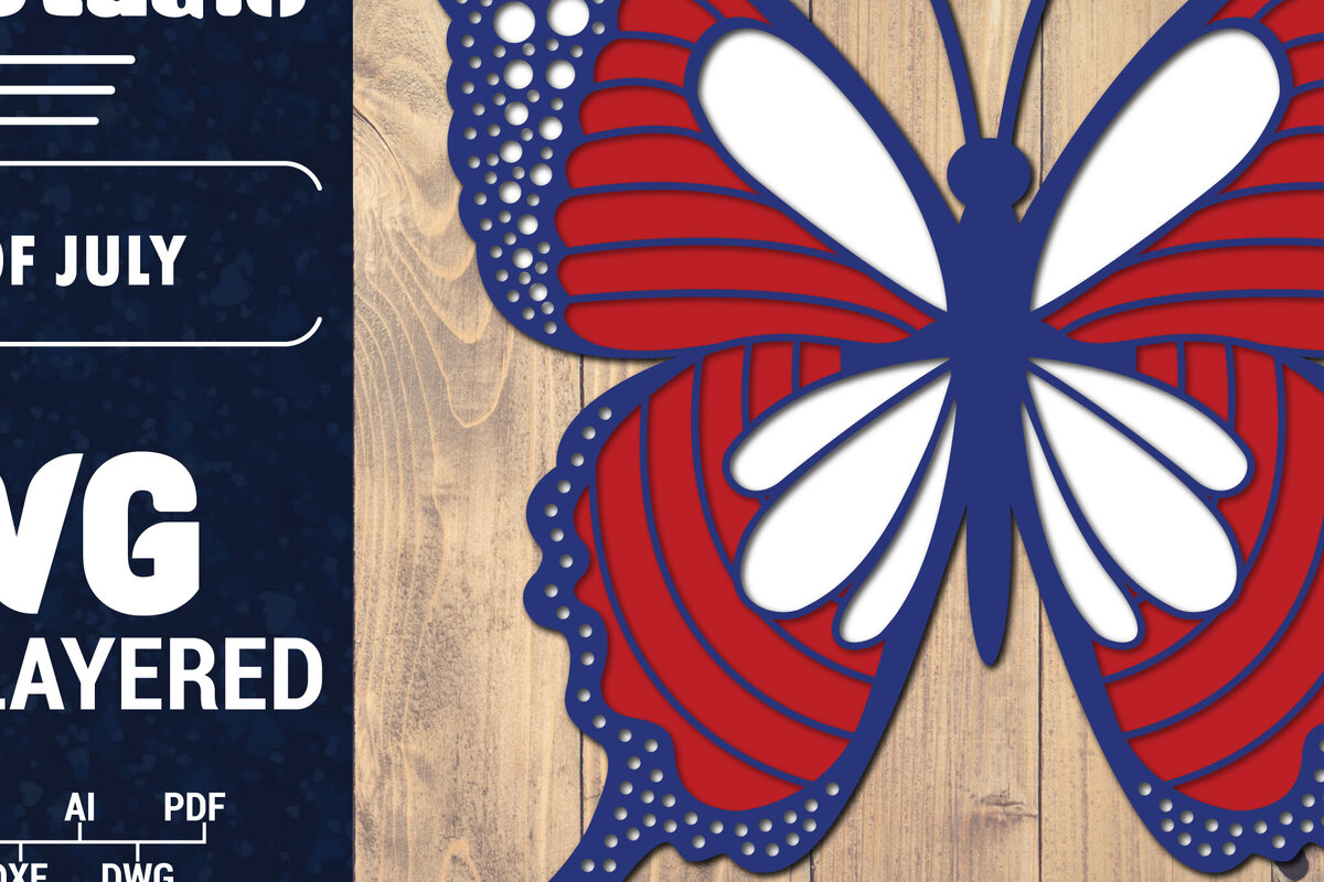 Intra απο ξύλο plywood 3mm-4mm πάχος – ΗΠΑ 4 Ιουλίου με στρώσεις πεταλούδας Δίασταση  20x20 cm INTRAFABR-125322620