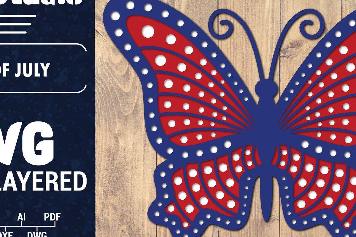 Intra απο ξύλο plywood 3mm-4mm πάχος – ΗΠΑ 4 Ιουλίου με στρώσεις πεταλούδας Δίασταση  20x20 cm INTRAFABR-125322635