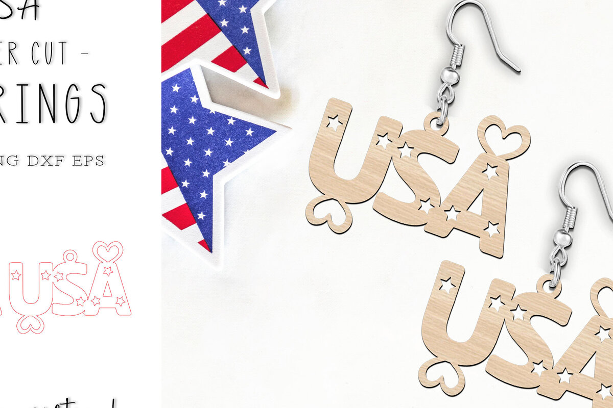 Intra απο ξύλο plywood 3mm-4mm πάχος – USA 4th of July Earrings Δίασταση  5x5 cm INTRAFABR-119724646