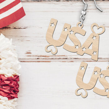 Intra απο ξύλο plywood 3mm-4mm πάχος – USA 4th of July Earrings Δίασταση  5x5 cm INTRAFABR-119724646 - Image 2