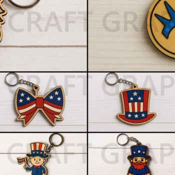 Intra απο ξύλο plywood 3mm-4mm πάχος – Πακέτο Keychain ΗΠΑ 4 Ιουλίου Δίασταση  5x5 cm INTRAFABR-122666441 - Image 1