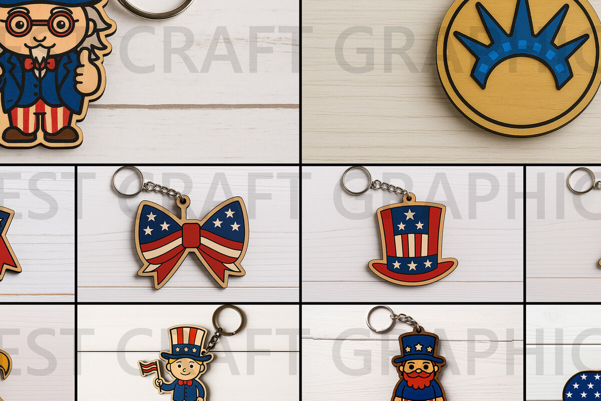 Intra απο ξύλο plywood 3mm-4mm πάχος – Πακέτο Keychain ΗΠΑ 4 Ιουλίου Δίασταση  5x5 cm INTRAFABR-122666441