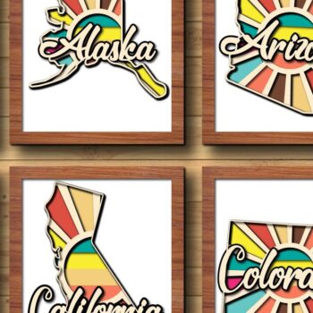 Intra απο ξύλο plywood 3mm-4mm πάχος – ΗΠΑ 50 πολιτειών ρετρό χάρτης κοπής με λέιζερ/χαρτί Δίασταση  20x20 cm INTRAFABR-34594848 - Image 1