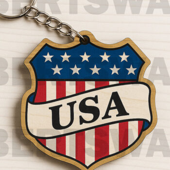 Intra απο ξύλο plywood 3mm-4mm πάχος – Μπρελόκ USA Badge Cut Laser Δίασταση  5x5 cm INTRAFABR-122600567 - Image 1