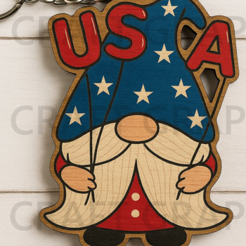 Intra απο ξύλο plywood 3mm-4mm πάχος – USA Balloon Gnome 4η Ιουλίου Δίασταση  20x20 cm INTRAFABR-122937768 - Image 1