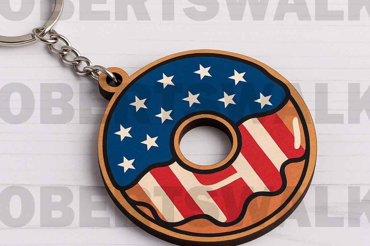 Intra απο ξύλο plywood 3mm-4mm πάχος – Αρχείο USA Donut Keychain Δίασταση  5x5 cm INTRAFABR-122602642