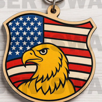Intra απο ξύλο plywood 3mm-4mm πάχος – Μπρελόκ USA Eagle Badge Cut Laser Δίασταση  5x5 cm INTRAFABR-122268880 - Image 1
