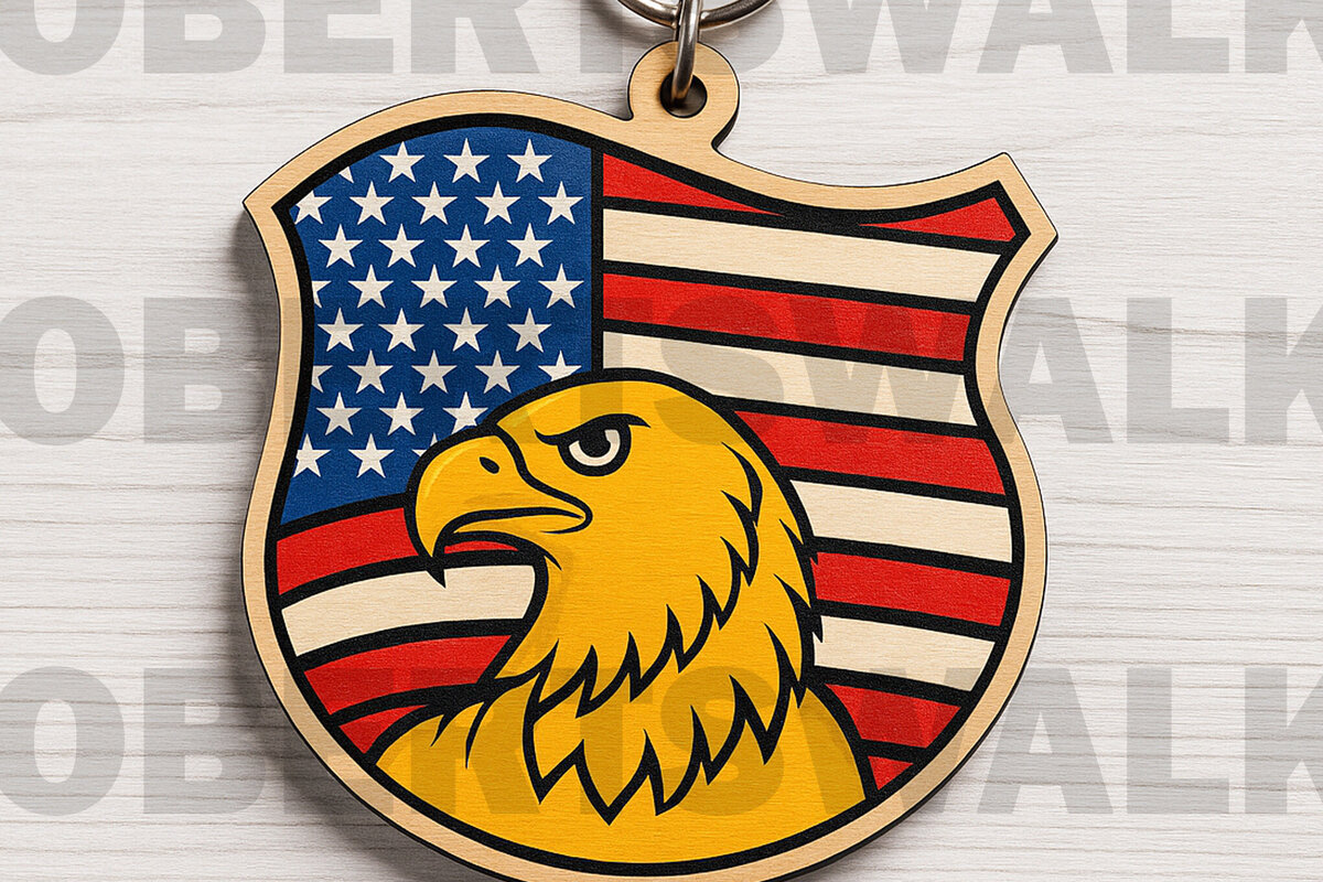 Intra απο ξύλο plywood 3mm-4mm πάχος – Μπρελόκ USA Eagle Badge Cut Laser Δίασταση  5x5 cm INTRAFABR-122268880