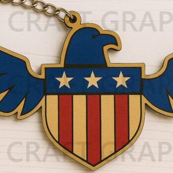 Intra απο ξύλο plywood 3mm-4mm πάχος – Μπρελόκ USA Eagle Shield Δίασταση  5x5 cm INTRAFABR-122667852 - Image 1