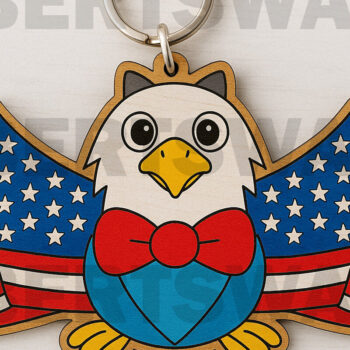 Intra απο ξύλο plywood 3mm-4mm πάχος – Μπρελόκ USA Eagle Spread Wings Δίασταση  5x5 cm INTRAFABR-122602778 - Image 1