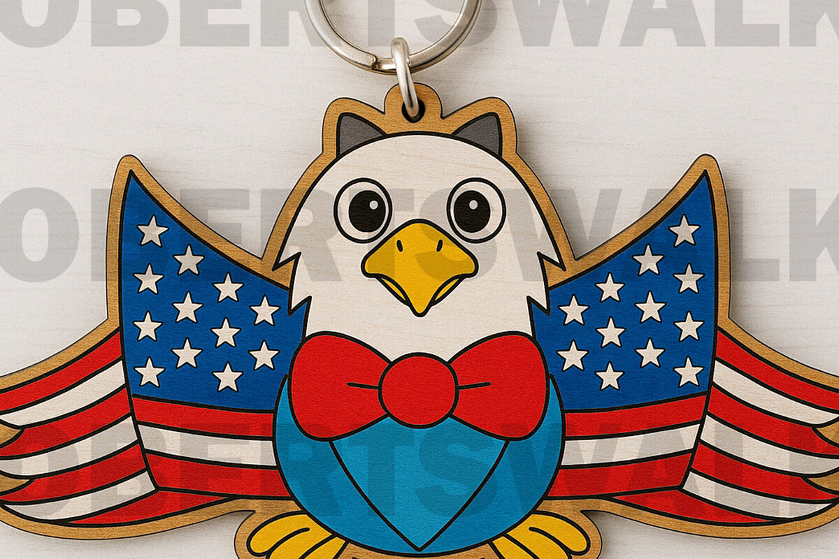 Intra απο ξύλο plywood 3mm-4mm πάχος – Μπρελόκ USA Eagle Spread Wings Δίασταση  5x5 cm INTRAFABR-122602778