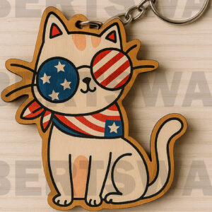 Intra απο ξύλο plywood 3mm-4mm πάχος – Αρχείο USA Flag Cat Keychain Δίασταση  5x5 cm INTRAFABR-122602176