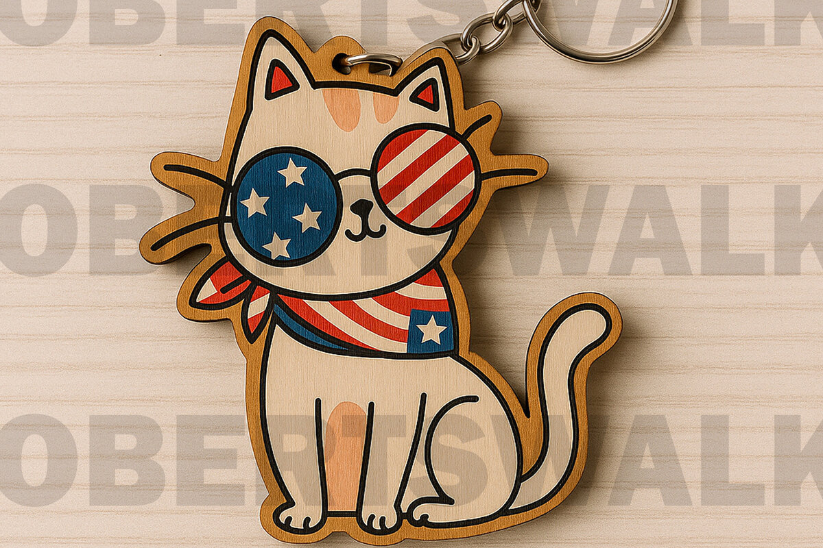 Intra απο ξύλο plywood 3mm-4mm πάχος – Αρχείο USA Flag Cat Keychain Δίασταση  5x5 cm INTRAFABR-122602176