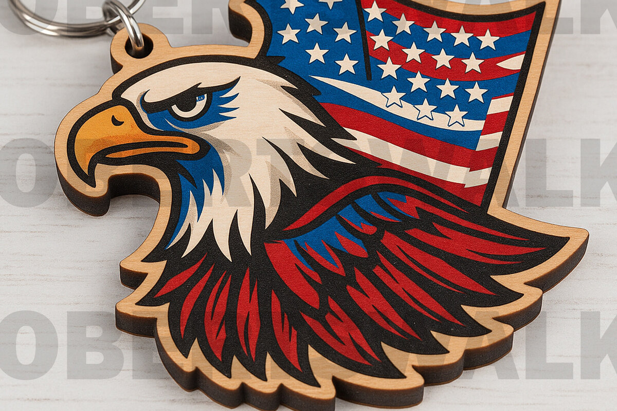 Intra απο ξύλο plywood 3mm-4mm πάχος – Μπρελόκ με Eagle USA Flag Δίασταση  5x5 cm INTRAFABR-122268297