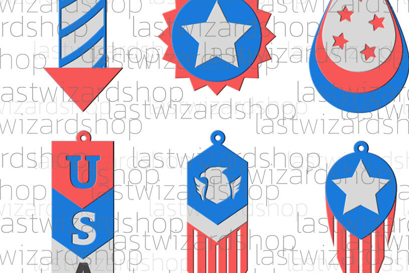 Intra απο ξύλο plywood 3mm-4mm πάχος – USA Flag Earrings, 4 Ιουλίου Δίασταση  5x5 cm INTRAFABR-25318501