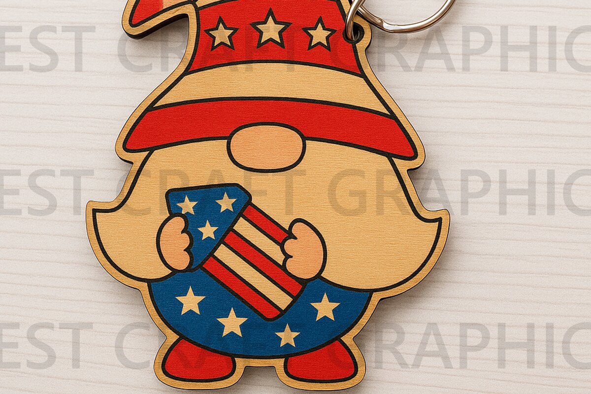 Intra απο ξύλο plywood 3mm-4mm πάχος – Μπρελόκ με σημαία ΗΠΑ Gnome Δίασταση  5x5 cm INTRAFABR-122937469