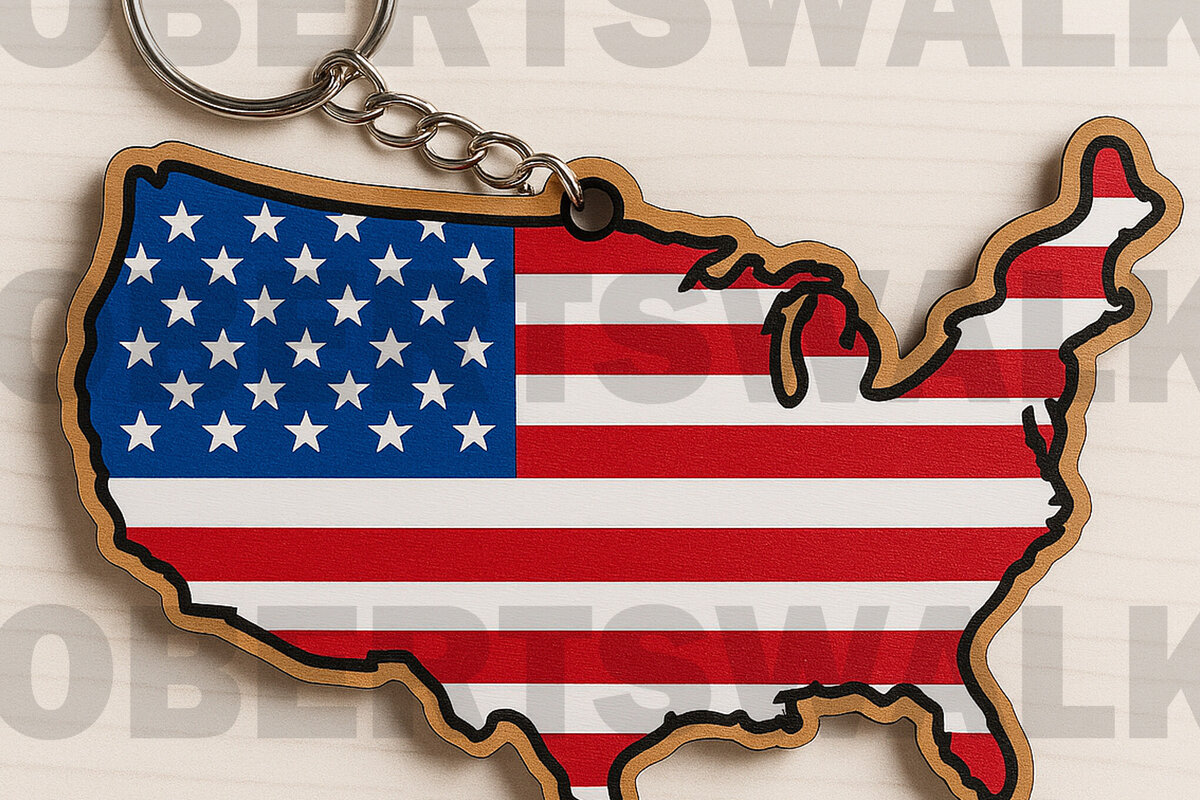 Intra απο ξύλο plywood 3mm-4mm πάχος – Μπρελόκ με λέιζερ Χάρτης σημαίας ΗΠΑ Δίασταση  5x5 cm INTRAFABR-122600618