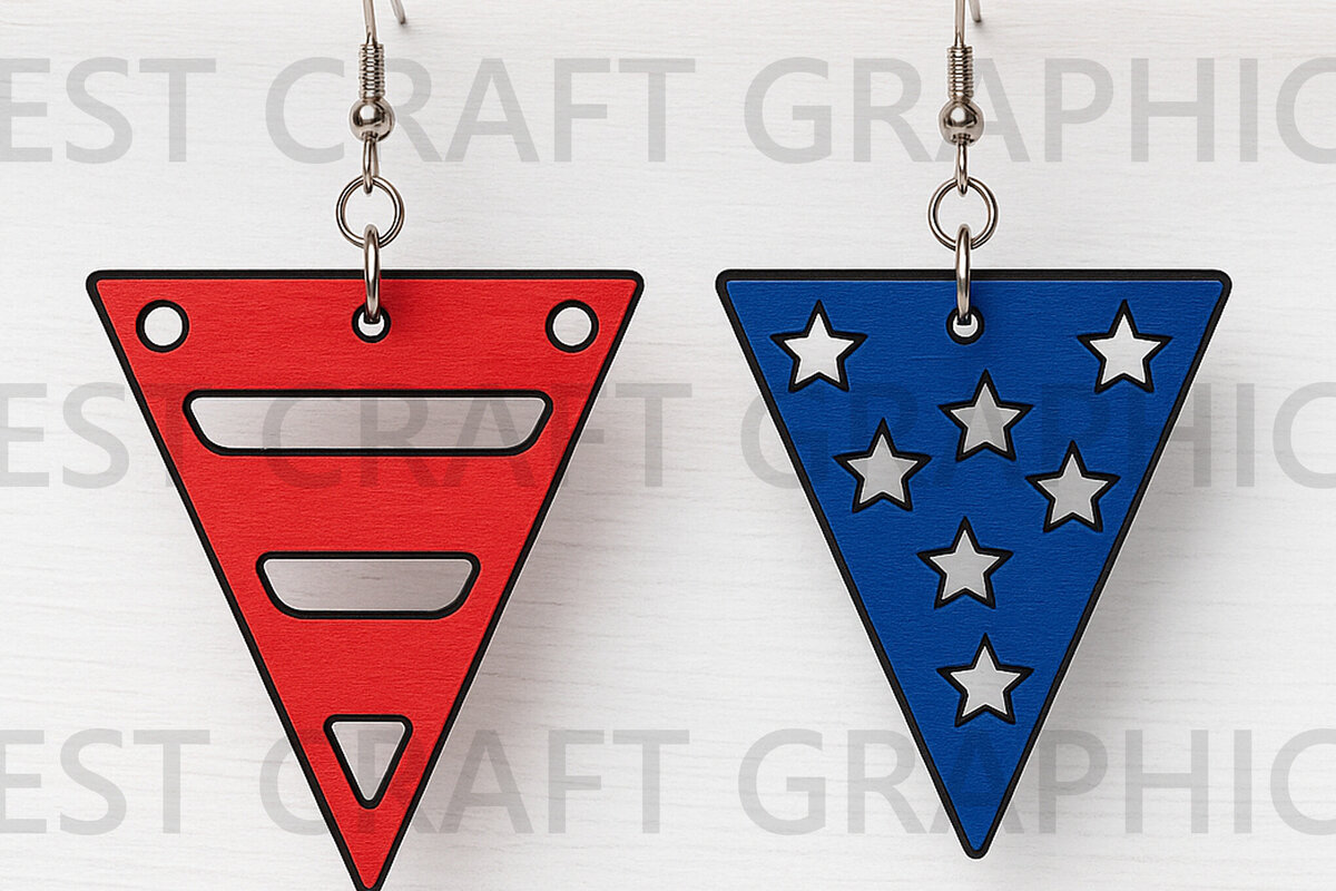 Intra απο ξύλο plywood 3mm-4mm πάχος – Τρίγωνα σκουλαρίκια USA Flag Δίασταση  5x5 cm INTRAFABR-122654982