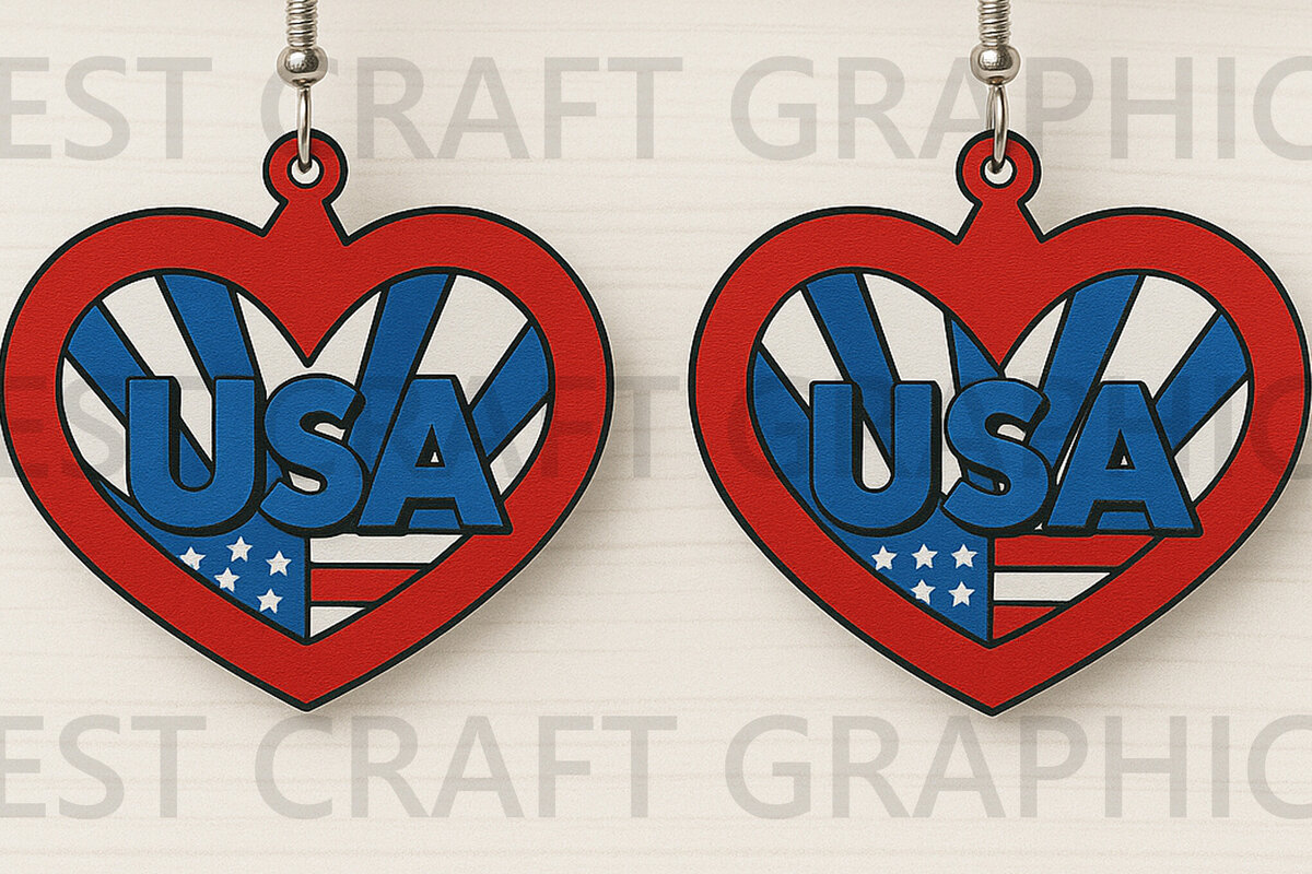 Intra απο ξύλο plywood 3mm-4mm πάχος – USA Heart Earrings Δίασταση  5x5 cm INTRAFABR-122737618