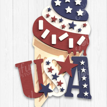 Intra απο ξύλο plywood 3mm-4mm πάχος – USA Ice Cream 4 Ιουλίου Υπογράψτε Δίασταση  20x20 cm INTRAFABR-122298925 - Image 1