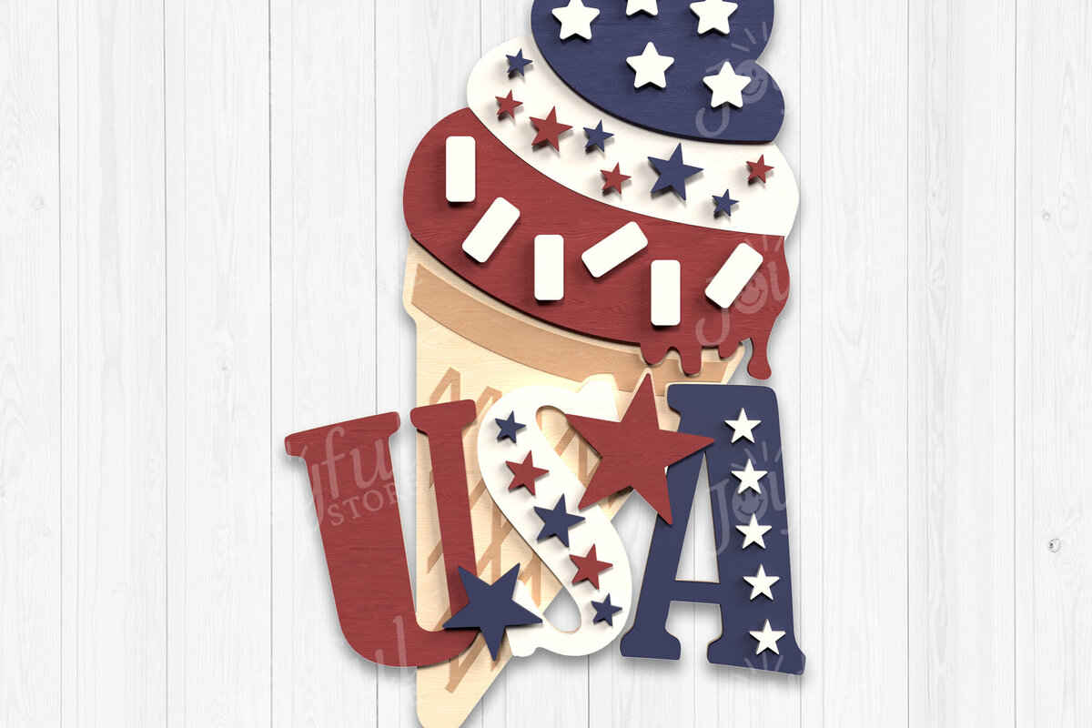 Intra απο ξύλο plywood 3mm-4mm πάχος – USA Ice Cream 4 Ιουλίου Υπογράψτε Δίασταση  20x20 cm INTRAFABR-122298925