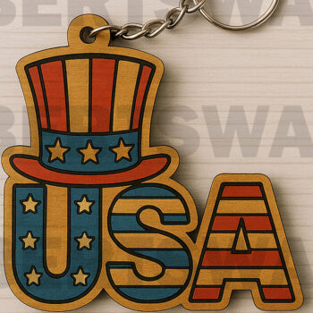 Intra απο ξύλο plywood 3mm-4mm πάχος – Γράμματα ΗΠΑ με τον θείο Sam Hat Δίασταση  20x20 cm INTRAFABR-122601838 - Image 1