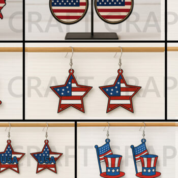 Intra απο ξύλο plywood 3mm-4mm πάχος – Σκουλαρίκια χάρτη ΗΠΑ Patriotic Design Δίασταση  5x5 cm INTRAFABR-122737654 - Image 1