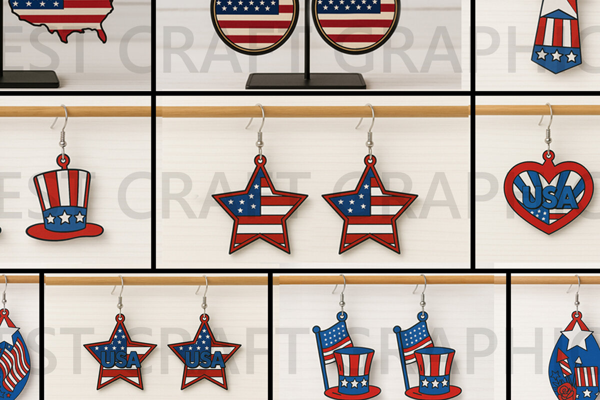 Intra απο ξύλο plywood 3mm-4mm πάχος – Σκουλαρίκια χάρτη ΗΠΑ Patriotic Design Δίασταση  5x5 cm INTRAFABR-122737654