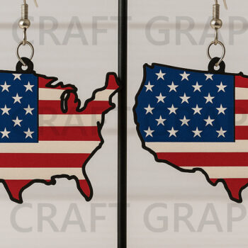 Intra απο ξύλο plywood 3mm-4mm πάχος – USA Map Flag Earrings Δίασταση  5x5 cm INTRAFABR-122737641 - Image 1