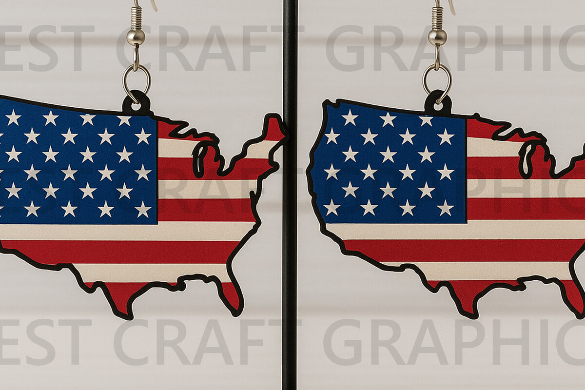 Intra απο ξύλο plywood 3mm-4mm πάχος – USA Map Flag Earrings Δίασταση  5x5 cm INTRAFABR-122737641