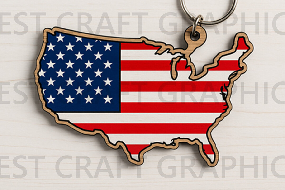 Intra απο ξύλο plywood 3mm-4mm πάχος – Χάρτης ΗΠΑ Keychain – Patriotic Cut Fil Δίασταση  5x5 cm INTRAFABR-122653885