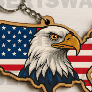 Intra απο ξύλο plywood 3mm-4mm πάχος – Χάρτης ΗΠΑ με Eagle Keychain Δίασταση  5x5 cm INTRAFABR-122600712