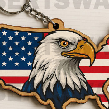 Intra απο ξύλο plywood 3mm-4mm πάχος – Χάρτης ΗΠΑ με Eagle Keychain Δίασταση  5x5 cm INTRAFABR-122600712 - Image 1