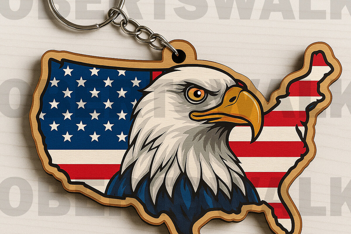 Intra απο ξύλο plywood 3mm-4mm πάχος – Χάρτης ΗΠΑ με Eagle Keychain Δίασταση  5x5 cm INTRAFABR-122600712